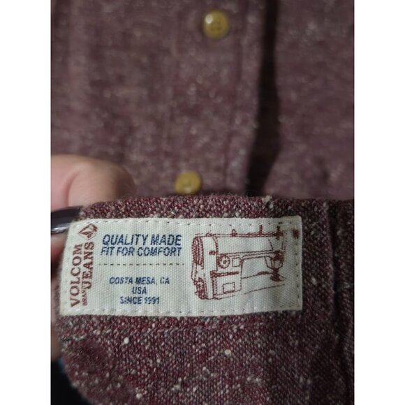 Volcom Mens Maroon Marls Long Sleeve Button Shirt Size XL Fall Winter Casual - Picture 12 of 13